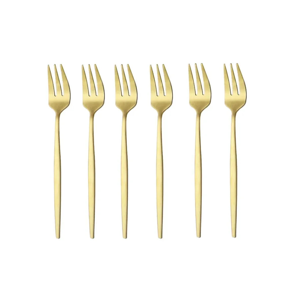 6Pcs Stainless Steel Matte Cake Fork Set &ndash; Elegant Gold Tableware Gold