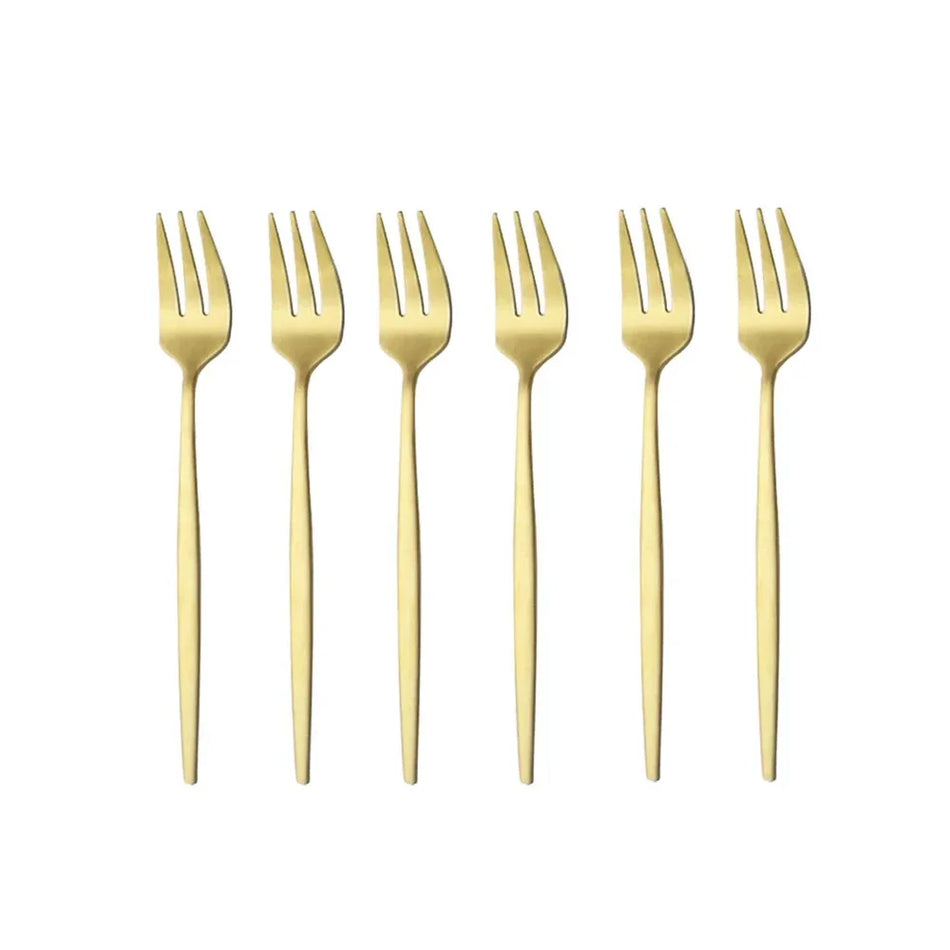 6Pcs Stainless Steel Matte Cake Fork Set &ndash; Elegant Gold Tableware Gold