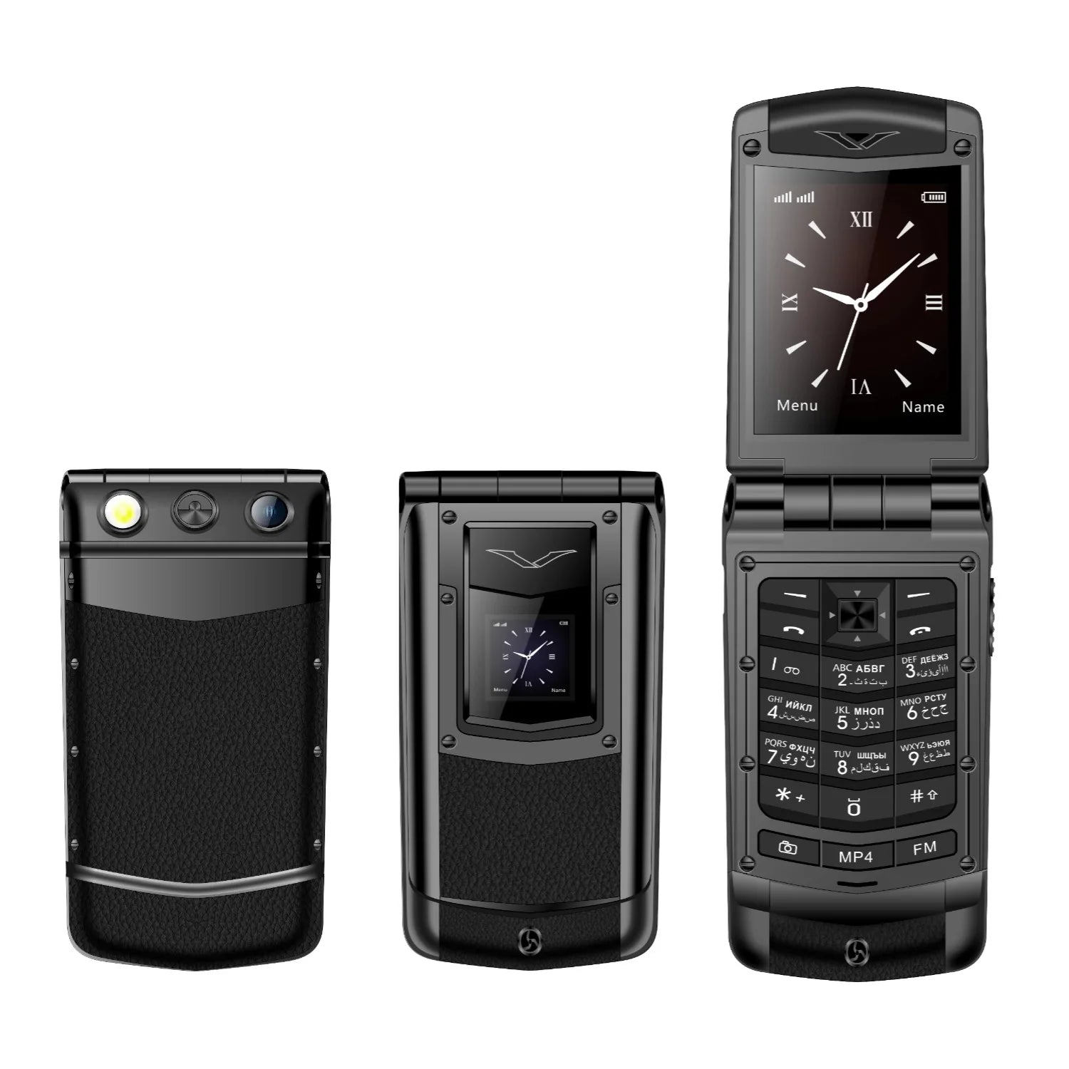 Luxury Metal Flip Phone For Men &ndash; Big Button Dual Screen B-V77 Black / Standard