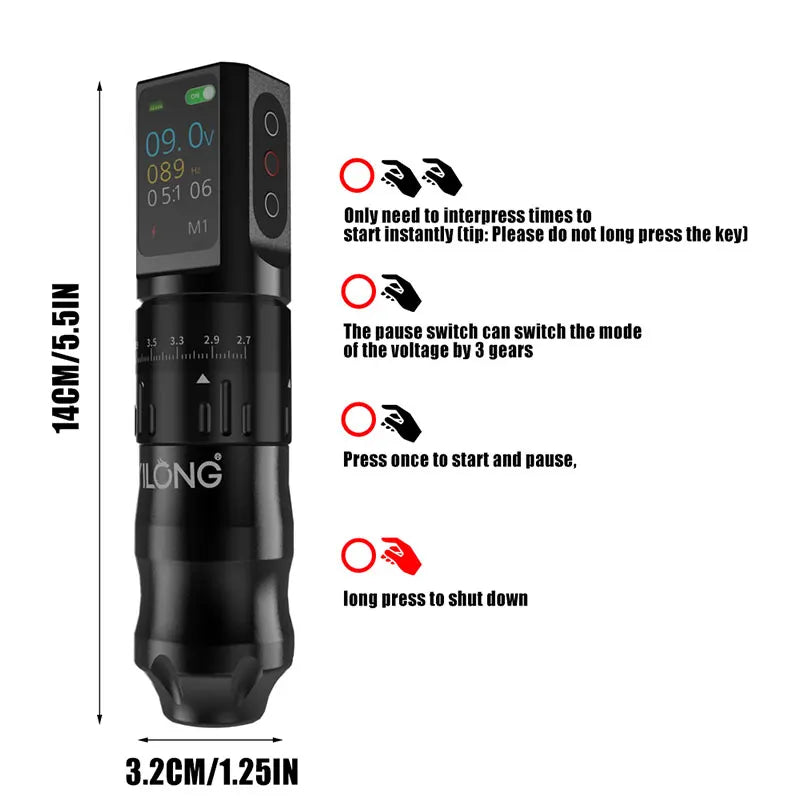 YILONG Tattoo Power Pen &ndash; Adjustable Stroke 2.7-4.5mm