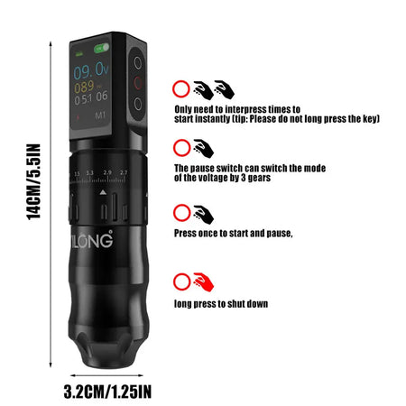 YILONG Tattoo Power Pen &ndash; Adjustable Stroke 2.7-4.5mm