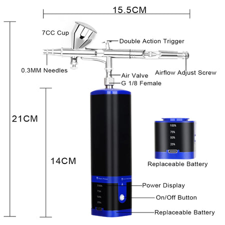 Portable Cordless Airbrush Mini Compressor Set - Noiseless