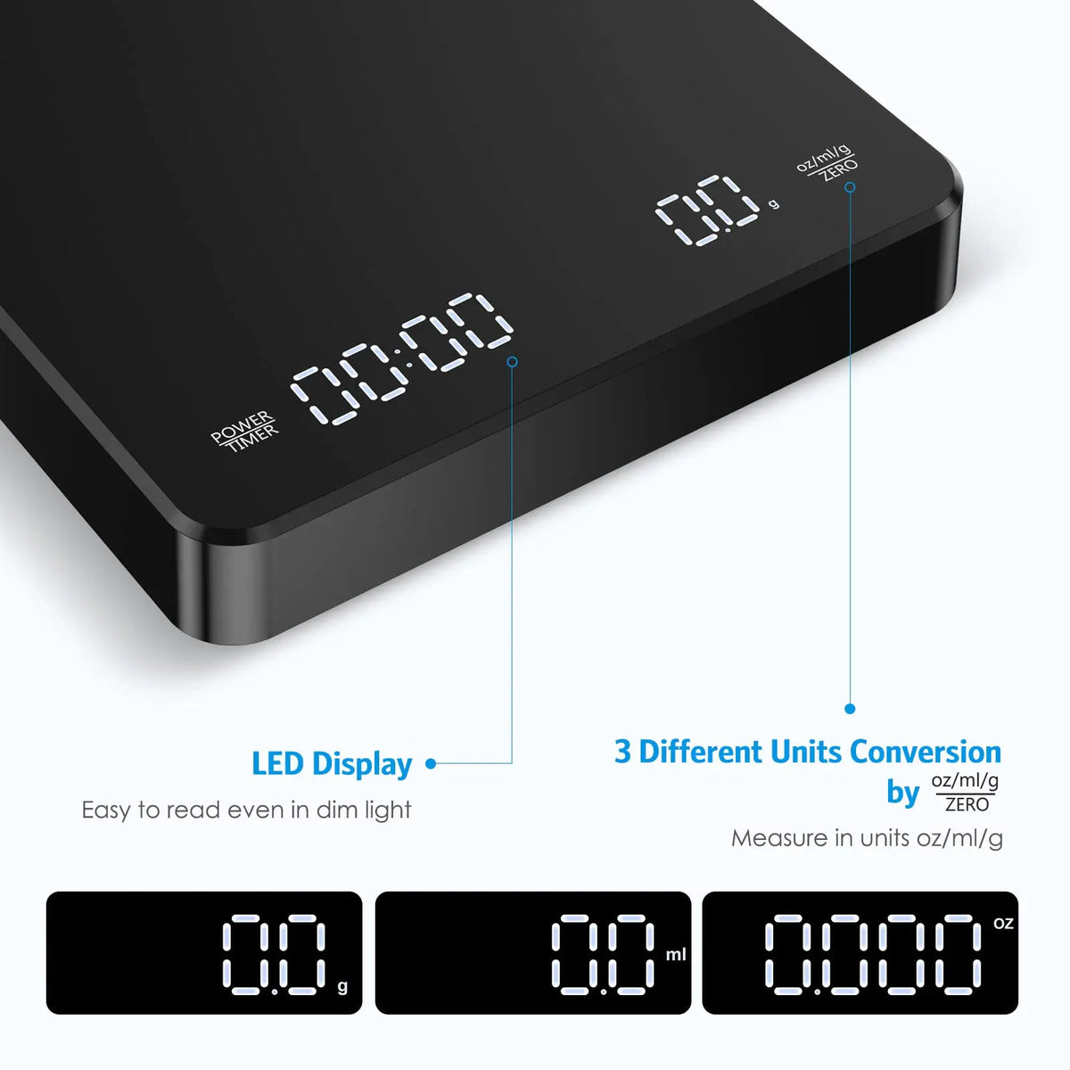 Digital Coffee Scale With Timer &ndash; Rechargeable 3kg 0.1g