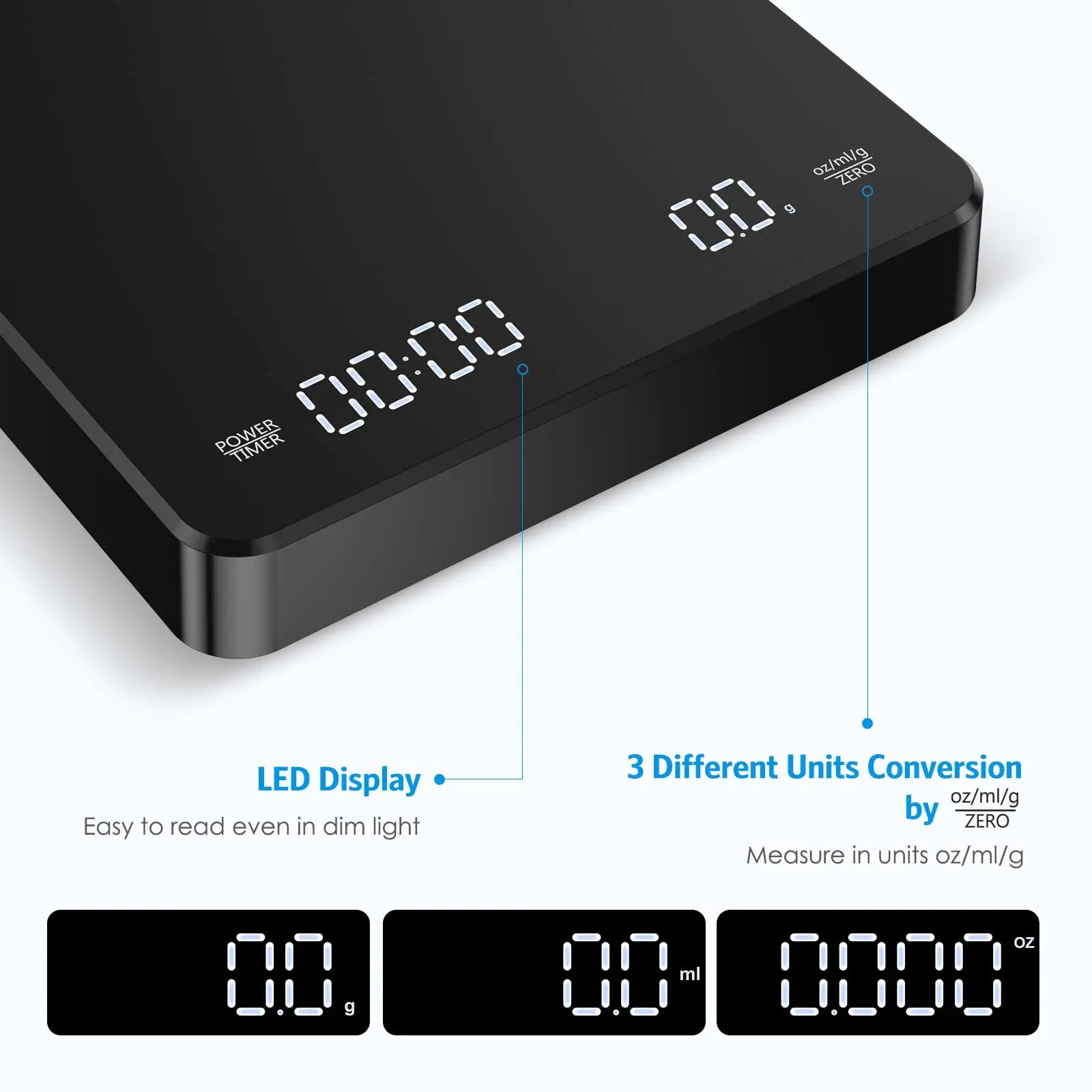 Digital Coffee Scale With Timer &ndash; Rechargeable 3kg 0.1g