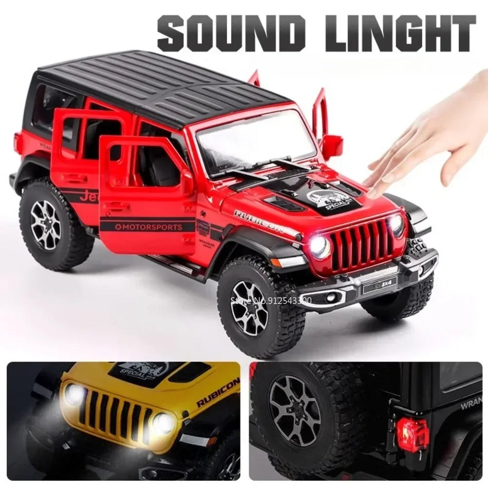 Mașină de model din metal turnat cu sunet și lumină pentru Jeep Wrangler Rubicon, scară 1:22