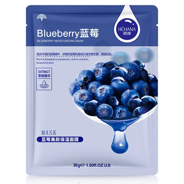 30pcs Natural Plant Facial Masks - Moisturizing, Oil Control &amp; Anti-Aging Blueberry 30p