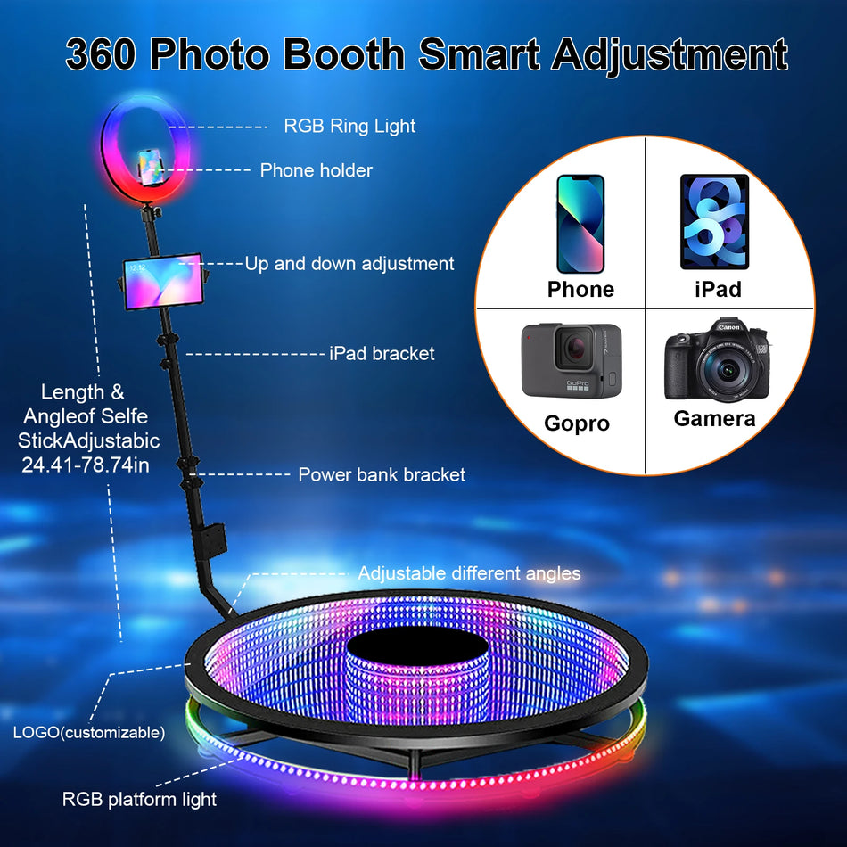 360 Valokuvauskoju With 80cm LED Karkaistu Lasi Automaattinen Kierto