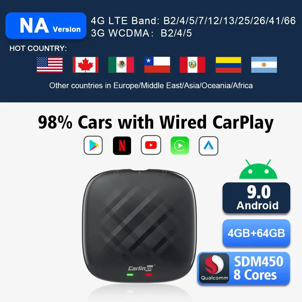 Carlinkit CarPlay AI Box Wireless CarPlay Android Auto NA 9.0 64G 8 cores / Genuine Guarantee