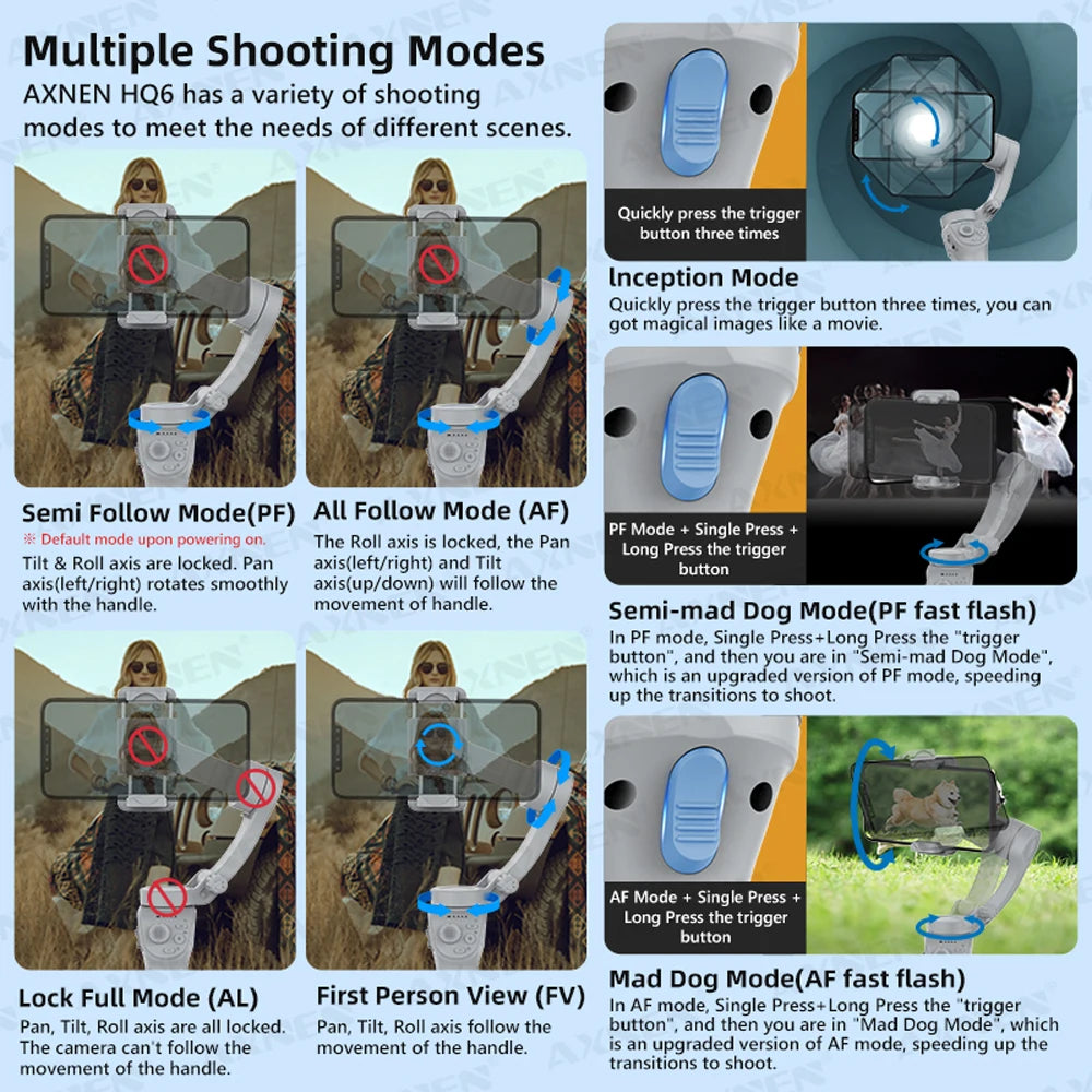 HQ6 3 Axis Anti-Shake Vlog Stabilizer &ndash; Adjustable Fill Light and Face Tracking