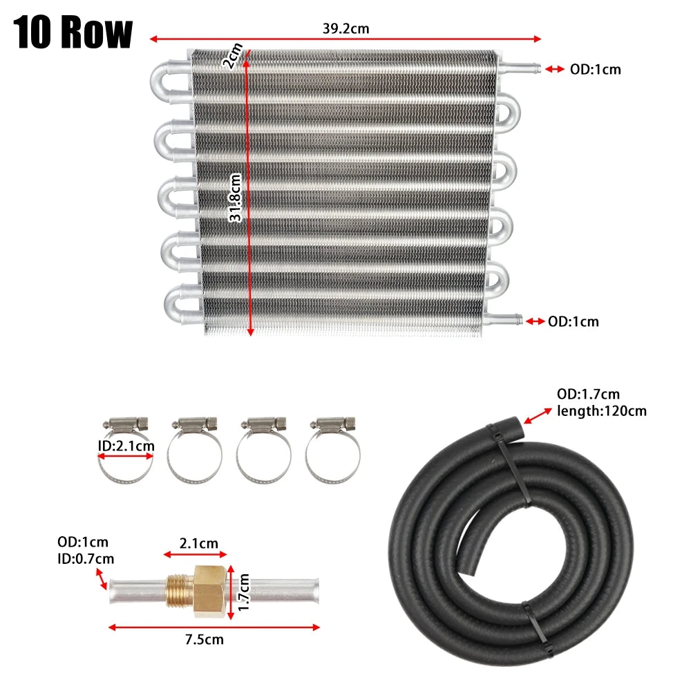 10 Row/16 Row Oil Cooler Kit, Universal Aluminum Remote Transmission Engine Cooler Auto-Manual Radiator Converter Kit by InterCyprus Trading Ltd