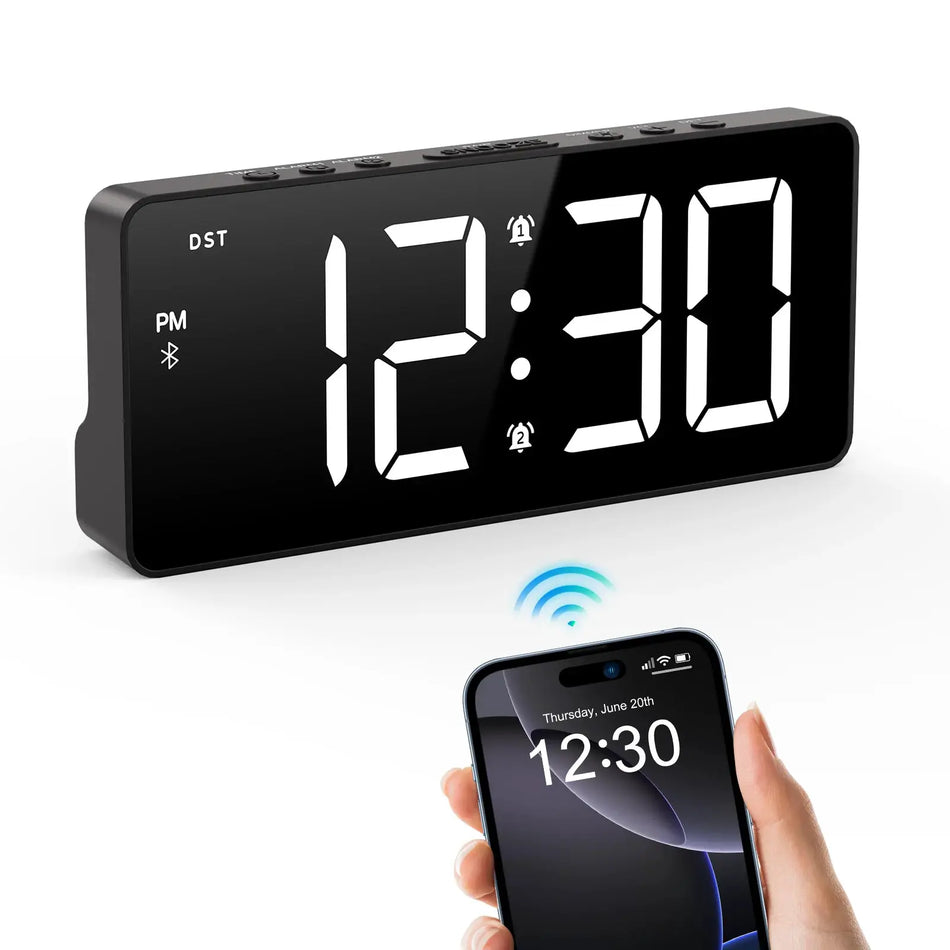 ORIA 7-Inch LED Alarm Clock With Bluetooth Dual Alarm, 5 Brightness Levels by InterCyprus Trading Ltd