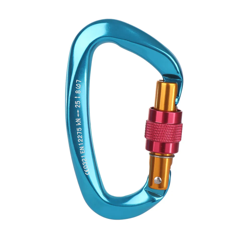 12KN 7075 Outdoor Climbing Equipment Buckle Climbing Carabiner D Shape Quickdraws Professional Climbing Buckle Lock Safety Lock Blue-25KN
