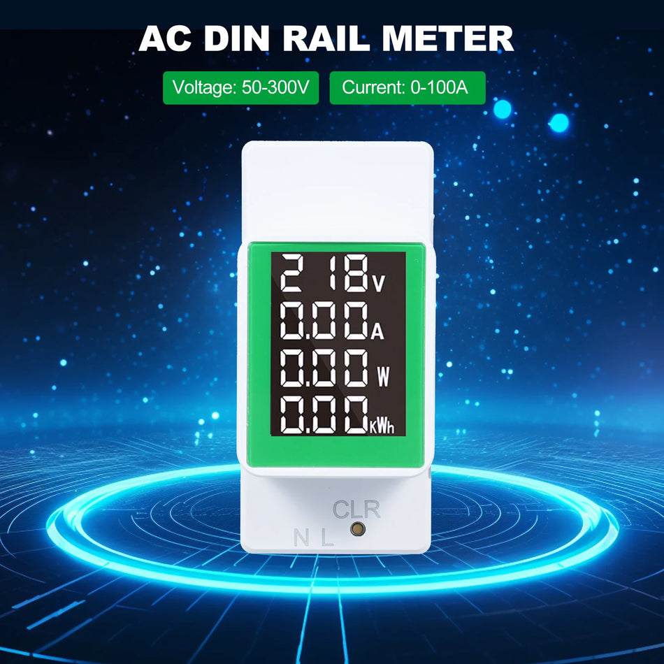 Licznik energii LCD na szynę DIN 50 do 300V 100A watomierz
