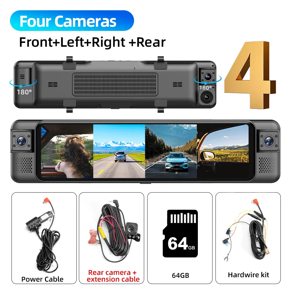 11.26inch 1080P Car DVR 4CH &ndash; Night Vision Parking Mode DVR Rear JYX 64GB