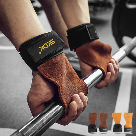 Cowhide Gym Grips with Wrist Wraps - Ideal for Weightlifting &amp; Workouts