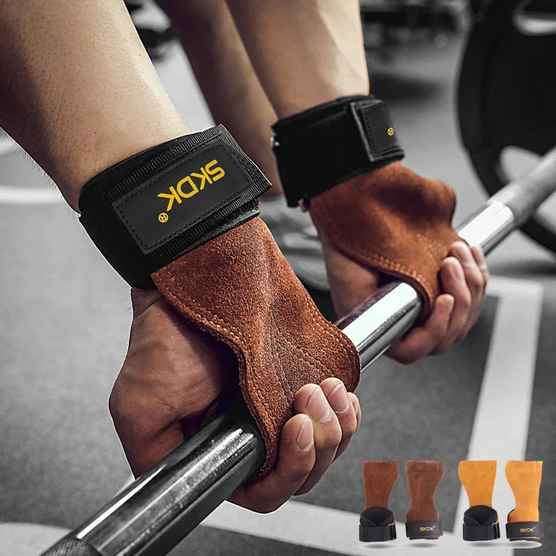 Cowhide Gym Grips with Wrist Wraps - Ideal for Weightlifting &amp; Workouts
