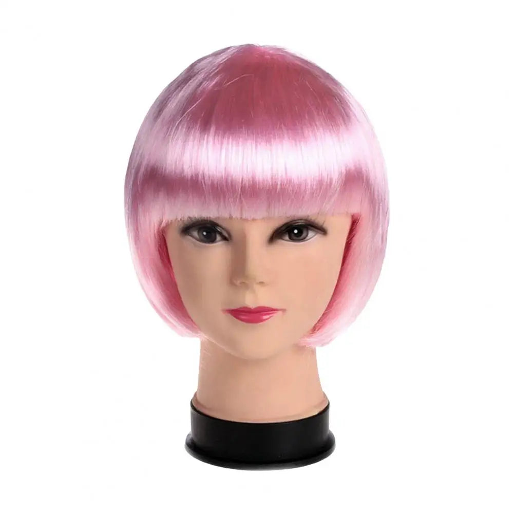 Vibrant Short Bob Wig with Bangs - Heat Resistant Synthetic Hair for Cosplay and Daily Wear Pink
