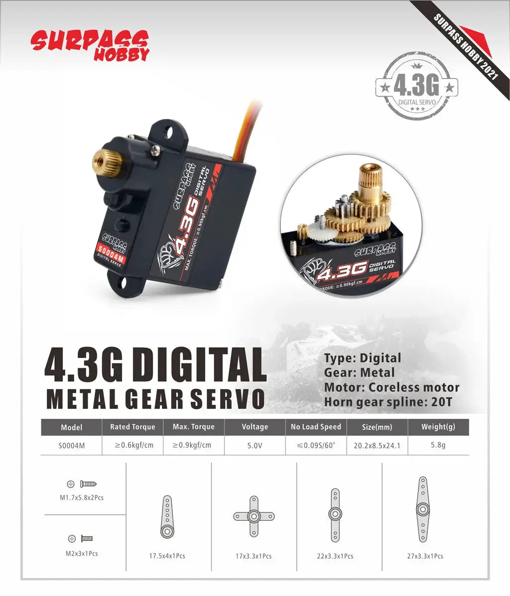 Surpass Hobby 2g 3.7g 4.3g 6g 8g Micro Digital Mini Servo Metal and Plastic Gear for Rc Drone Airplane Fixed-wing Car Robot by InterCyprus Trading Ltd