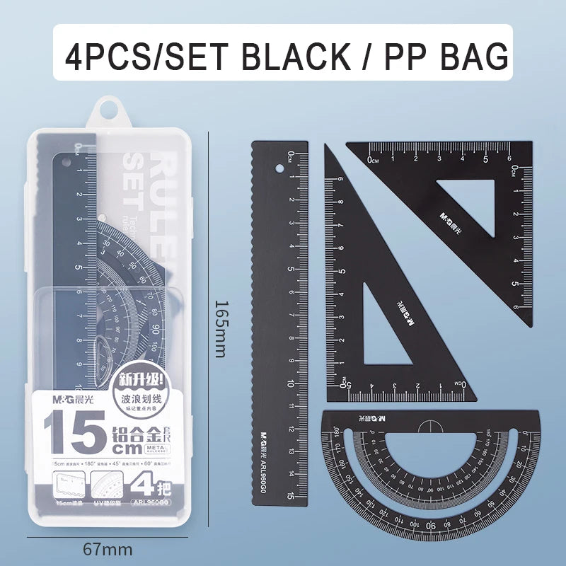 M&amp;G Aluminium Maths Drawing Set - Black/Blue/Pink/Grey Black