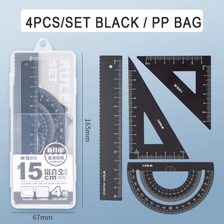 M&amp;G Aluminium Maths Drawing Set - Black/Blue/Pink/Grey Black