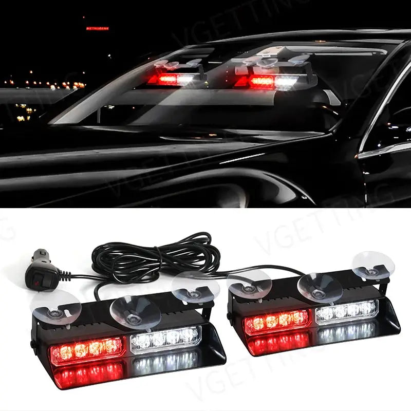2-in-1 LED Car Front Strobe Lights For Flash Warning Lamp Windshield Bar 16 Beads Amber White Auto Light Assembly by InterCyprus Trading Ltd