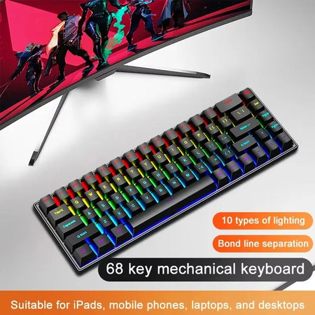 K68 Wired Mechanical Keyboard - Ten Colorful Lighting Modes black / blue switch