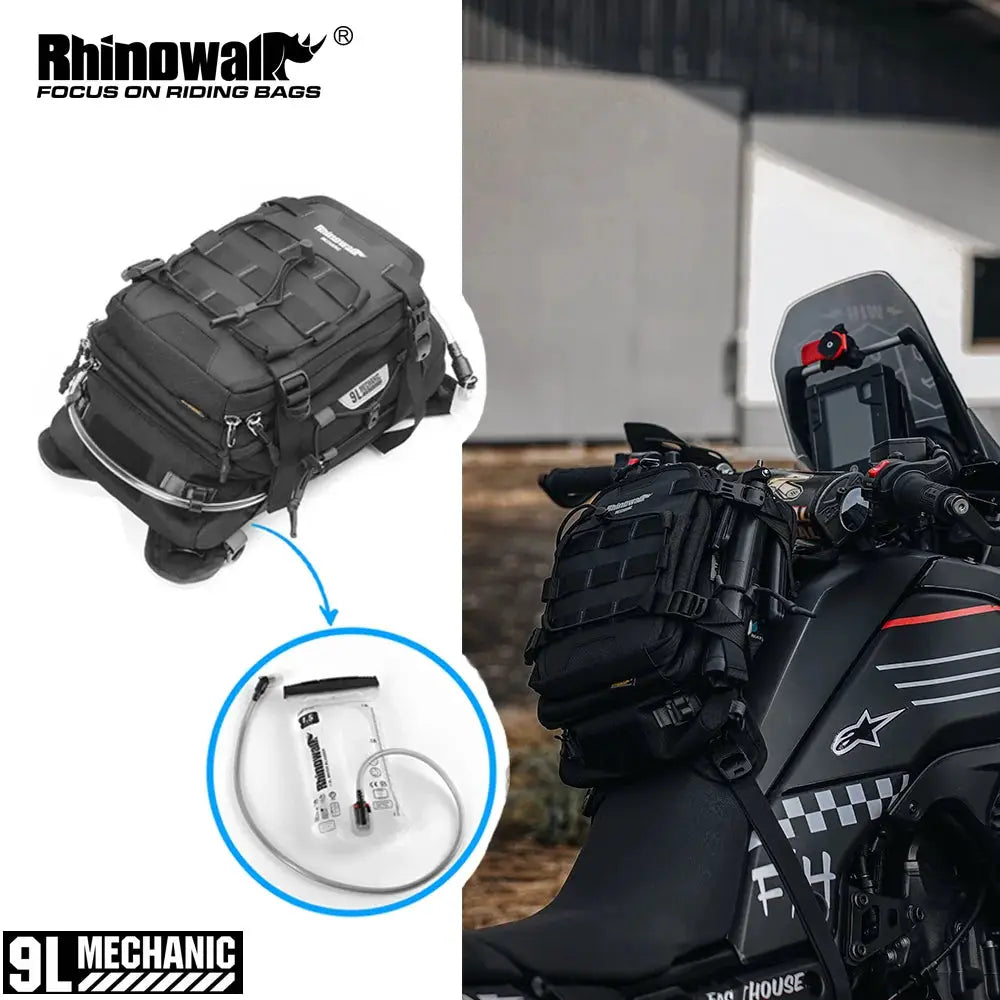 Rhinowalk Motorcycle Tank Bag 9L Multifunctional Backpack With RainCover 1.5L Water Bag MOLLE System Multi-compartment Universal by InterCyprus Trading Ltd