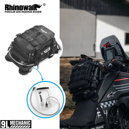 Rhinowalk Motorcycle Tank Bag 9L Multifunctional Backpack With RainCover 1.5L Water Bag MOLLE System Multi-compartment Universal by InterCyprus Trading Ltd