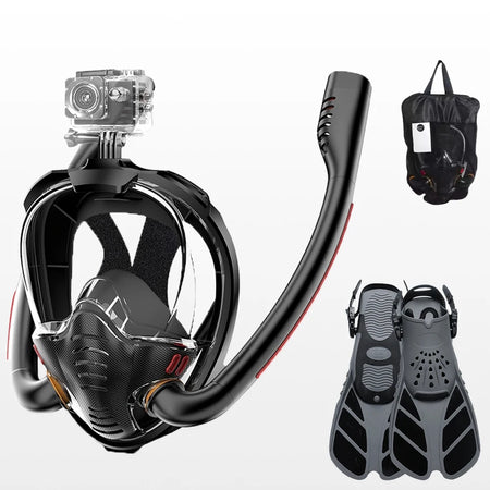 Underwater Snorkeling Full Face Mask Set &ndash; Safe Breathing Black / S/M