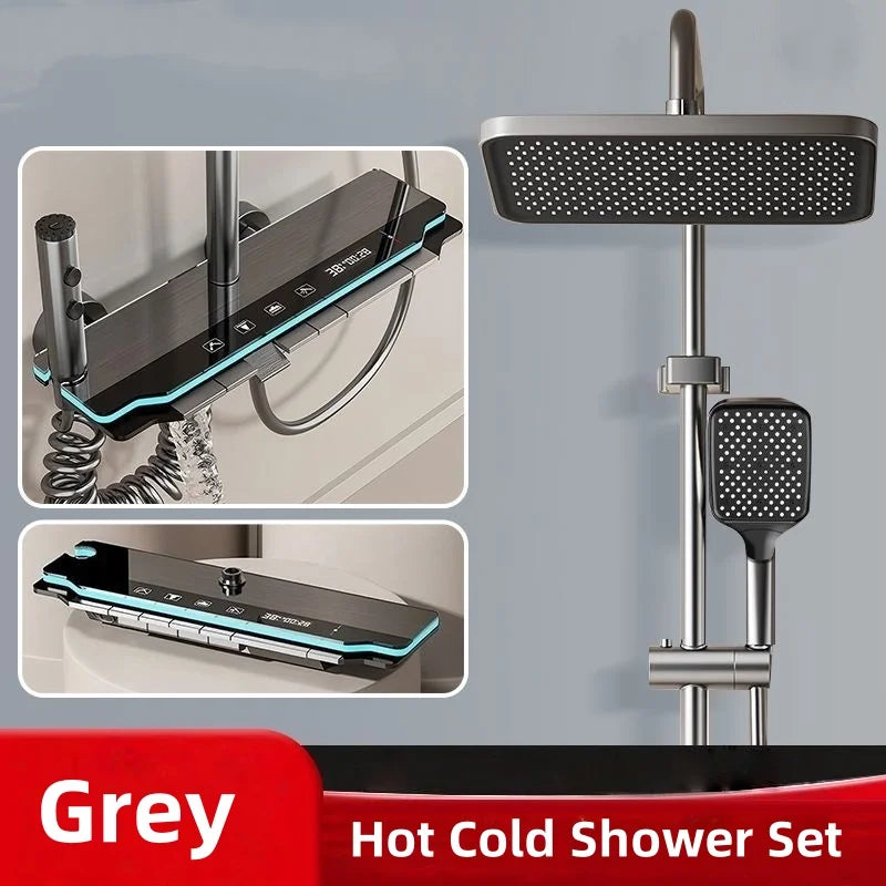 【Skickas från EU】Lyxigt badrumsduschkranset Digital temperaturvisning med ljus Dusch varm kall duschblandare kranar