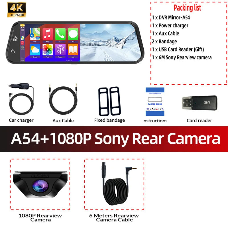 ACCEO 4K Dashcam Mirror Car Dvr &ndash; 10 Inch Touchscreen A54-6M RC / None
