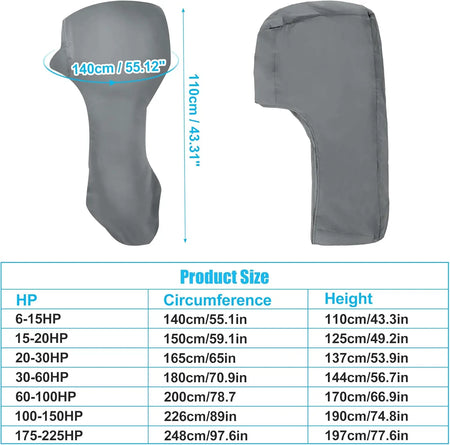 Universal Grey Waterproof Outboard Motor Cover for 6-225HP Engines