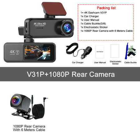 Kocam 4K Dash Cam Front and Rear &ndash; Dual Channel Night Vision Recording