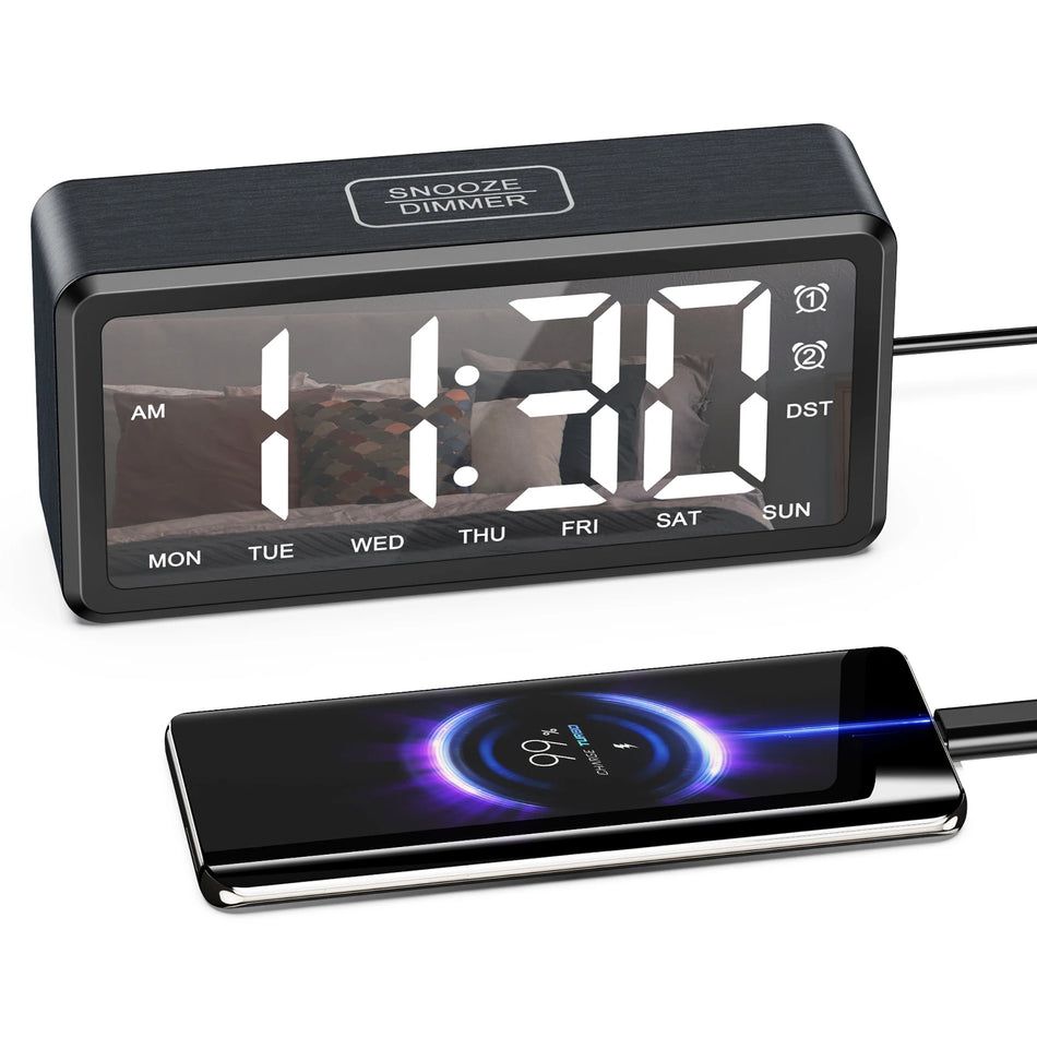 ORIA Wooden Grain Alarm Clock &ndash; Dual Alarm and Snooze Feature