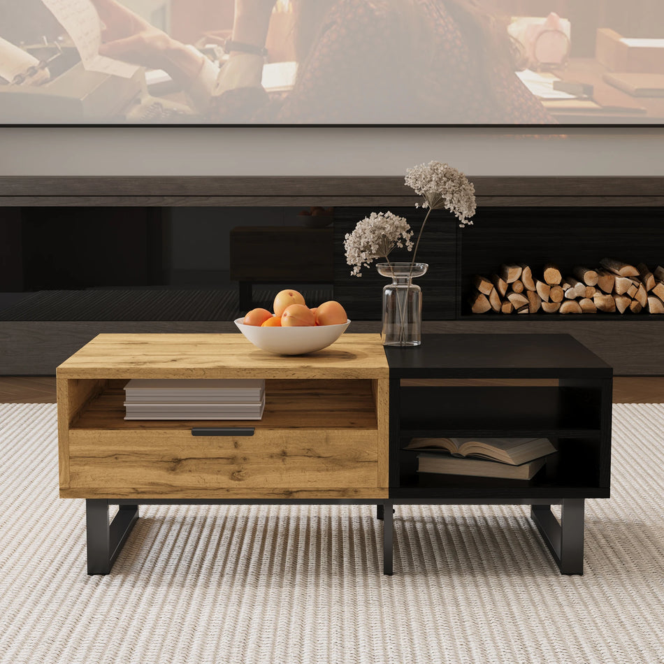 Kaffe Bord Med Färgblock Design Metallben Och Hyllor