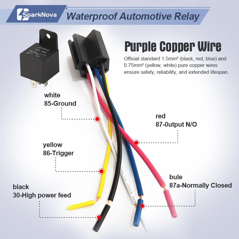 SparkNova Waterproof Automotive Relay 12V 5Pin 40A &ndash; Reliable High Power Performance