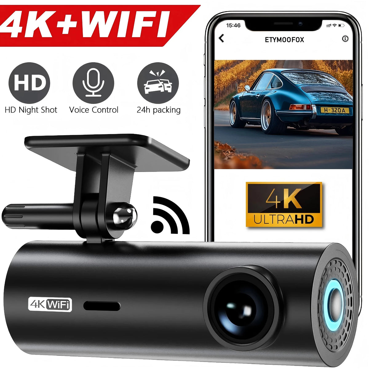 4K WiFi Dash Cam with Night Vision