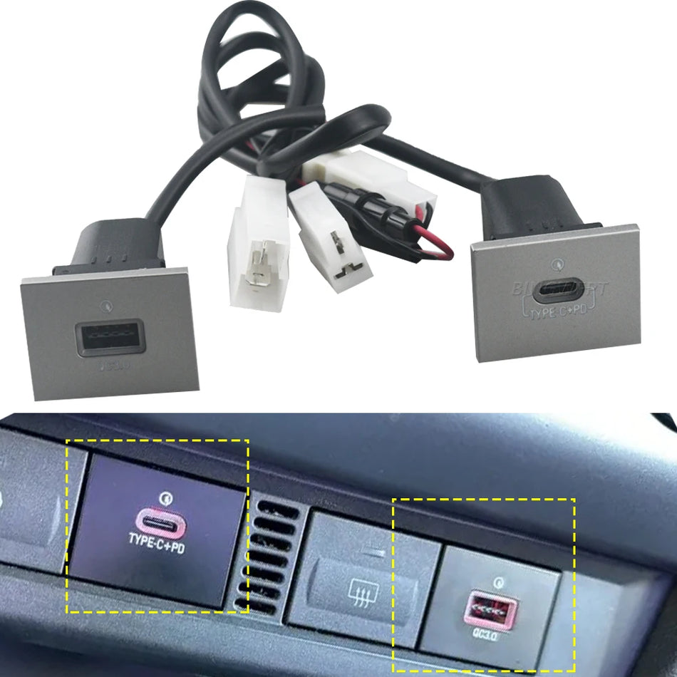 Cargador de coche USB PD Carga Rápida QC3.0 para Ford Focus 2 Mk2 2009-2011