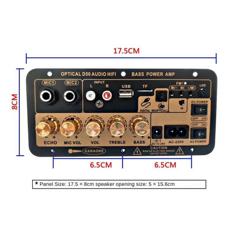 D50 Bluetooth Amplifier Board with USB, FM Radio, and Subwoofer Support