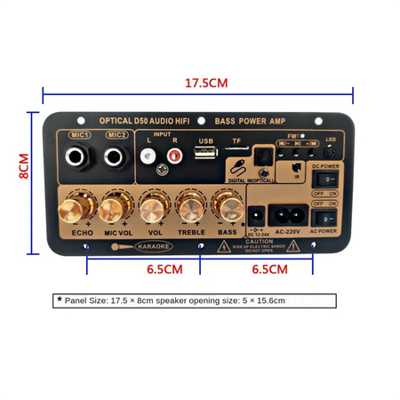 D50 Bluetooth Amplifier Board with USB, FM Radio, and Subwoofer Support