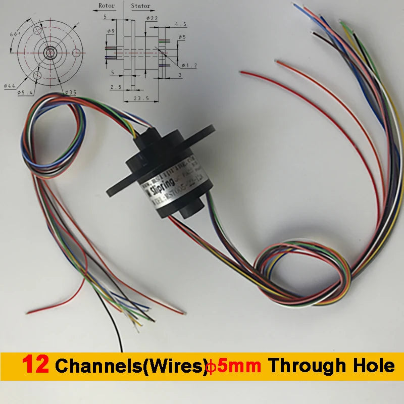 2A Hollow Shaft Slip Ring 5mm Through Hole &ndash; Multi Channel 12 Channels(Wires)