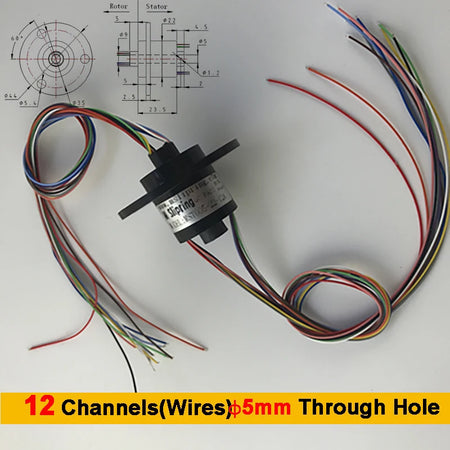 2A Hollow Shaft Slip Ring 5mm Through Hole &ndash; Multi Channel 12 Channels(Wires)