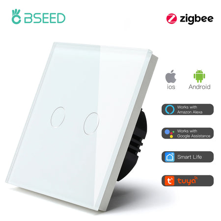 BSEED Zigbee Smart Touch Wall Switch - 1/2/3 Gang Control 2Gang White / Zigbee / EU standard