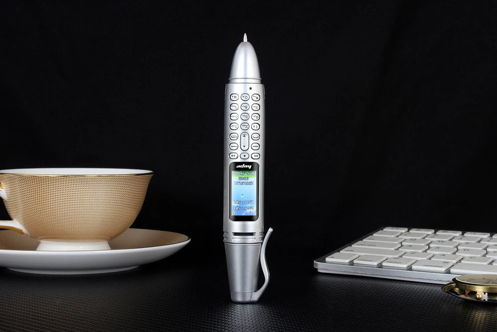 Funny Cute Pen Phone Two Sim Mini Camera 2G GSM &ndash; Compact Silver / Full set