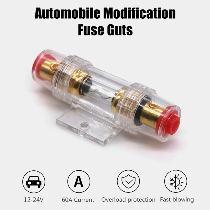 Bloc de suport pentru siguranțe transparent de 60A pentru audio auto, siguranță inline DC 12V-24V
