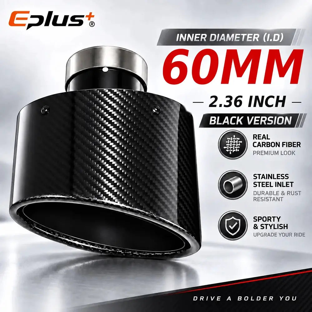 Glossy Oval Carbon Fiber Universal Car Exhaust Muffler Tip Exhaust Pipe Nozzle Decoration Stainless Silver&Black Left and Right by InterCyprus Trading Ltd