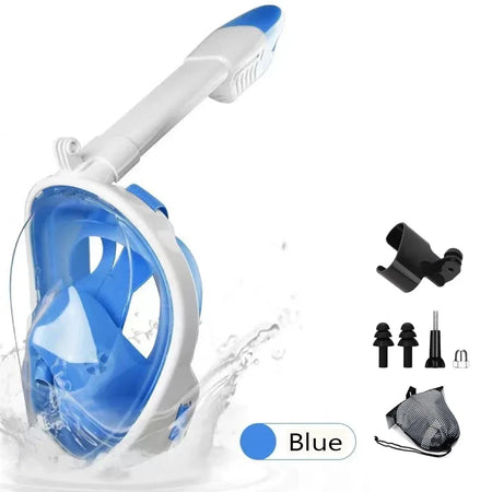 Underwater Snorkeling Full Face Mask Set - Anti Fog Blue / L/XL