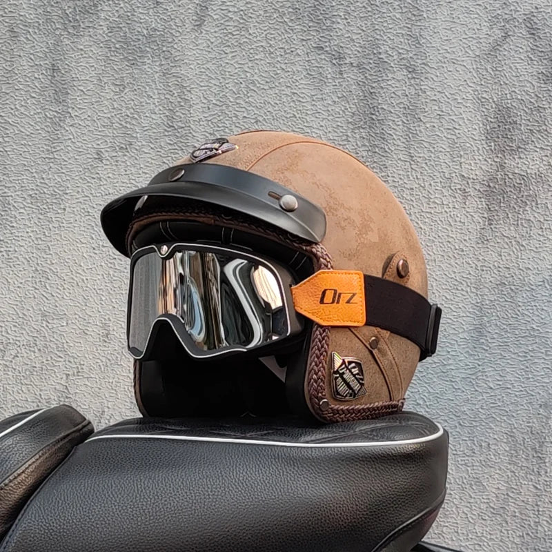 High Quality Retro Motorcycle Half Helmet 3/4PU &ndash; Open Face 8 / M