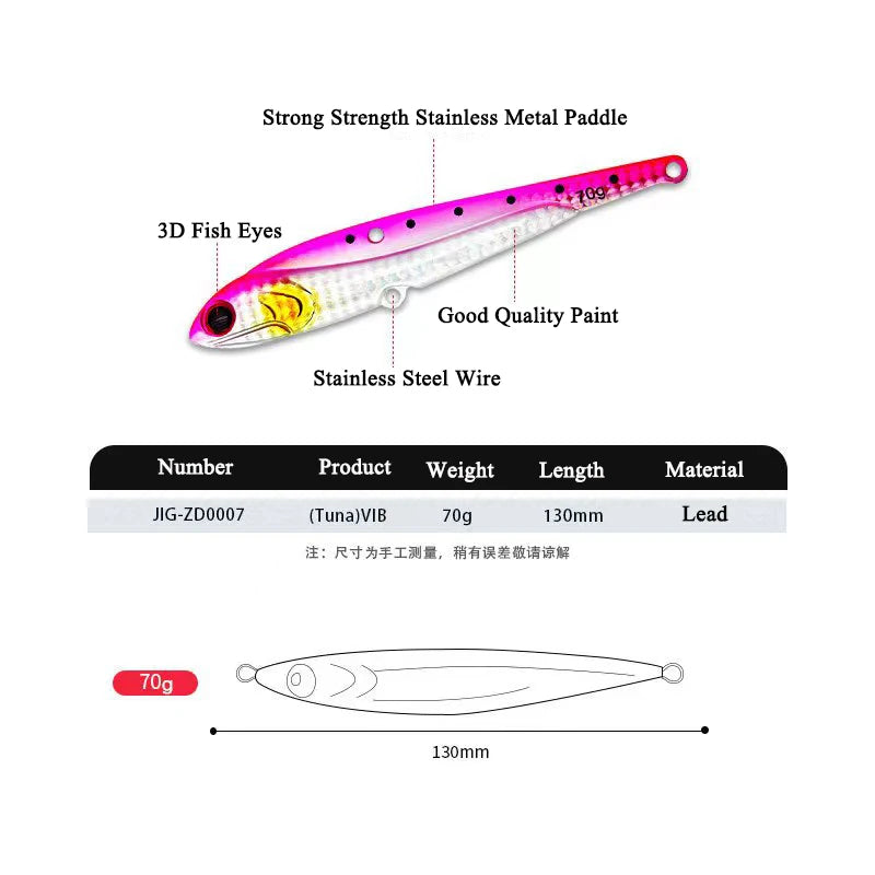 AS VIB Fishing Lure Bait 70g Metal Jig for Sea Fishing - High Performance Spinner for Tuna &amp; Grouper
