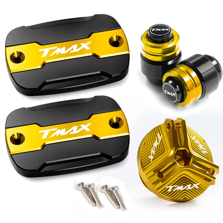 Yamaha TMAX Brake Fluid Tank Cap &amp; Filler Cap Set by AKGLS 4pcs gold